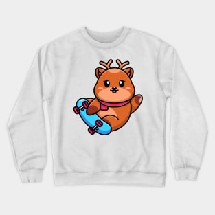 Cute deer play skateboard cartoon Crewneck Sweatshirt